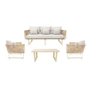 Vallarta sala 3+1+1+ mesa metal beige cuerda beige cojinería curri