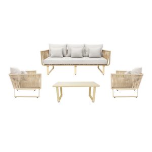 Vallarta sala 3+1+1+ mesa metal beige cuerda beige cojinería loneta exterior