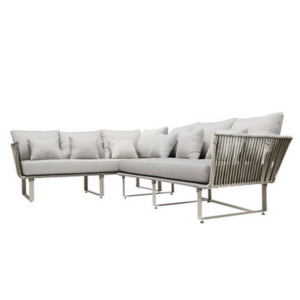 Vallarta sala esquinera metal beige cuerda beige cojinería loneta